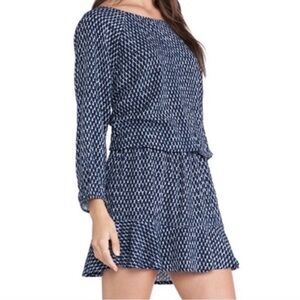 Soft Joie Navy & White Long-Sleeve Printed Mini Dress